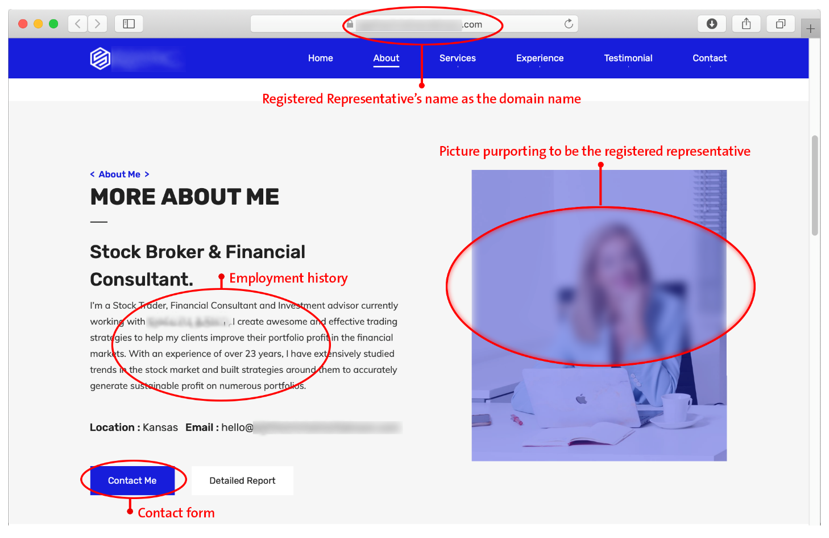 Beware of Broker Imposter Scams: Sample of Fraudulent Site Broker Imposter Scams: Red Flags of Doctored BrokerCheck Report